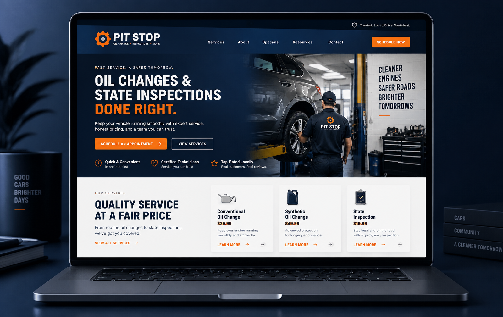 Express Lube & Inspection website redesign concept on a laptop